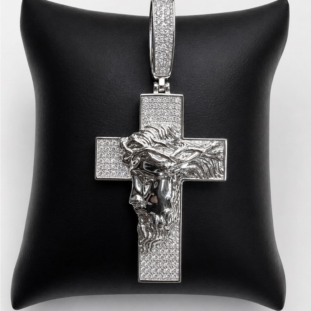 925 Sterling Silver 2.20CT MOISSANITE Jesus Cross Men’s Pendant